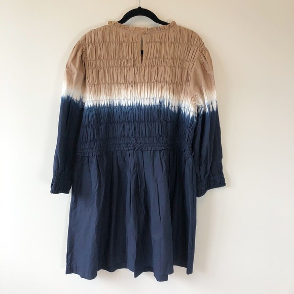 Apiece Apart Aldea Smocked Mini Dress Dipped Shibori Organic Cotton XL NWT’s - Picture 6 of 15